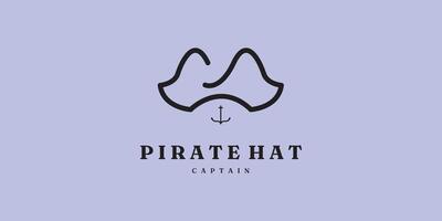 logotipo pirata chapéu linha arte ícone minimalista ilustração Projeto vetor