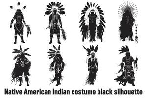 nativo americano indiano traje Preto silhueta, jovem mulher dentro traje do americano indiano. silhueta do lindo indiano mulheres vetor