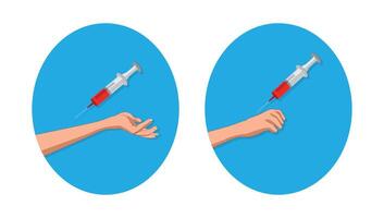 sangue teste, seringa levar sangue em mão ou braço ilustração vetor