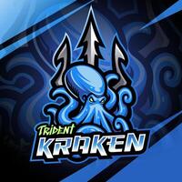 tridente kraken esport mascote logotipo Projeto vetor