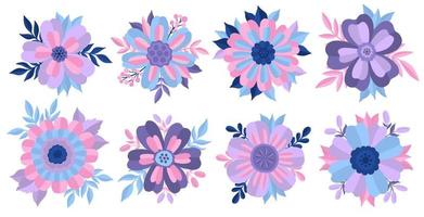 definir style.isolated de desenho de botão de flor na planta floral background.collection branca. vetor