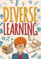 Cartaz de aprendizagem diversificada com estudante e livros vetor