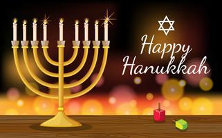 Modelo de cartão feliz Hanukkah com símbolos e luzes vetor