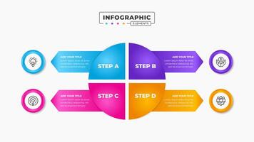 o negócio processo infográfico Projeto modelo com 4 passos ou opções vetor