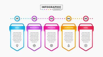 o negócio processo infográfico Projeto modelo com 5 passos ou opções vetor