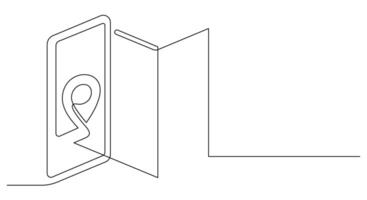 Smartphone navegação sistema mapa dobra gráfico 1 linha vetor