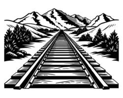 estrada de ferro dentro a montanhas grandes e em linha reta estrada de ferro vetor