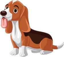 desenho animado cachorro basset cão de caça mostrando língua vetor