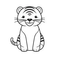 tigre Preto e branco desenho animado personagem Projeto coleção. branco fundo. animais de estimação, animais. vetor