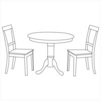 solteiro contínuo linha desenhando à moda moda jantar mesa e cadeira esboço ilustração vetor