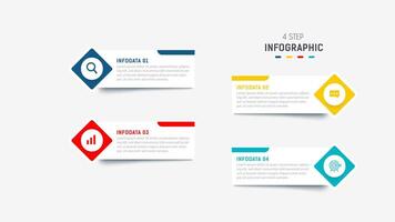 quatro degrau infográfico elemento Projeto modelo para apresentação. processo diagrama e apresentações etapa, fluxo de trabalho disposição, bandeira, fluxo gráfico, informação gráfico ilustração. vetor