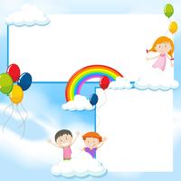 Modelo de banner com crianças e céu azul vetor