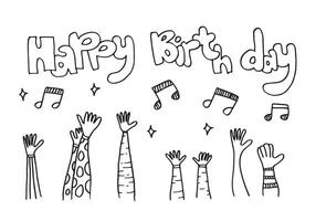 aplausos mão desenhar em branco fundo com feliz aniversário texto. vetor