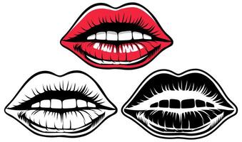 conjunto fêmea vermelho lábios ícone retro Projeto vetor