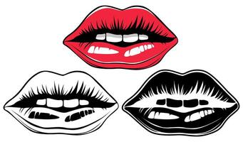 conjunto sensual vermelho lábios ícone Projeto ilustração vetor
