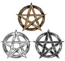 conjunto pentagrama placa. mágico dourado wiccan símbolo vetor