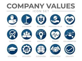 o negócio companhia valores plano volta ícone definir. Educação, eficiência, inteligência, compromisso, genuinidade ícones vetor