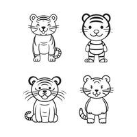 tigre Preto e branco desenho animado personagem Projeto coleção. branco fundo. animais de estimação, animais. vetor