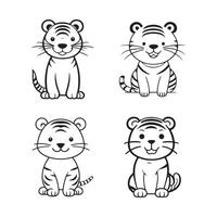 tigre Preto e branco desenho animado personagem Projeto coleção. branco fundo. animais de estimação, animais. vetor