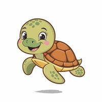 ilustração do uma sorridente desenho animado tartaruga branco fundo vetor
