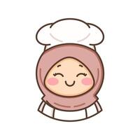 alegre muçulmano chefe de cozinha menina personagem simples mascote logotipo dentro fofa desenho animado ilustração estilo vetor