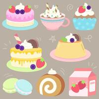 fofa doce mão desenhado colorida doce e sobremesa bolos cafeteria saltitar ilustração vetor