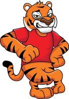 tigre mascote inclinado em alguma coisa ilustração vetor
