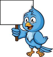 azul pássaro segurando em branco placa ilustração vetor