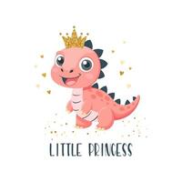 Princesa dino cartão modelo. fofa dinossauro fada, bebê doce poster. escandinavo estilo animal, camisa impressão ou adesivo. cumprimento cartão vetor