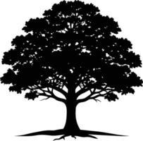 uma carvalho árvore com raízes silhueta Preto vetor