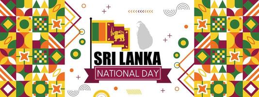 sri lanka nacional dia bandeira para independência dia do srilanka. abstrato geométrico bandeira para a nacional dia do sri lanka dentro formas do cingalês bandeira tema colorida ícones vetor