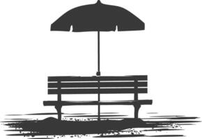 silhueta Banco com guarda-chuva em a de praia Preto cor só vetor