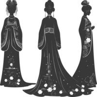 silhueta independente chinês mulheres vestindo Hanfu Preto cor só vetor