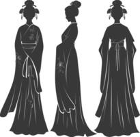 silhueta independente chinês mulheres vestindo Hanfu Preto cor só vetor