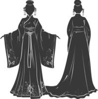 silhueta independente chinês mulheres vestindo Hanfu Preto cor só vetor