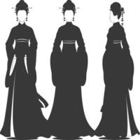 silhueta independente chinês mulheres vestindo Hanfu Preto cor só vetor