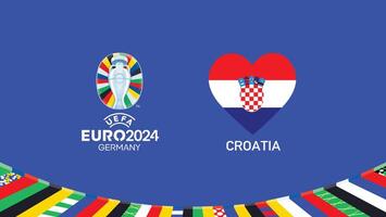 euro 2024 Croácia emblema coração equipes Projeto com oficial símbolo logotipo abstrato países europeu futebol ilustração vetor
