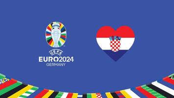 euro 2024 Croácia bandeira coração equipes Projeto com oficial símbolo logotipo abstrato países europeu futebol ilustração vetor