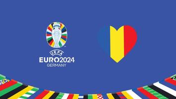 euro 2024 romênia bandeira coração equipes Projeto com oficial símbolo logotipo abstrato países europeu futebol ilustração vetor