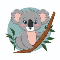 conjunto do fofa cinzento coala Urso dentro diferente poses comendo dormindo folhas desenho animado animal Projeto plano ilustração isolado em branco fundo vetor