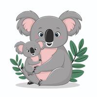 conjunto do fofa cinzento coala Urso dentro diferente poses comendo dormindo folhas desenho animado animal Projeto plano ilustração isolado em branco fundo vetor