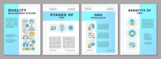 qualidade gestão sistema folheto modelo. folheto Projeto com linear ícones. editável 4 layouts para apresentação, anual relatórios vetor