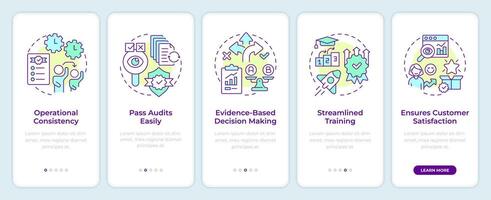 qms benefícios onboarding Móvel aplicativo tela. magro gerenciamento. passo a passo 5 passos editável gráfico instruções com linear conceitos. interface do usuário, ux, gui modelo vetor