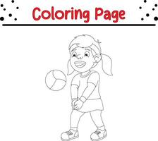 fofa menina jogando coloração página. coloração livro para crianças. vetor