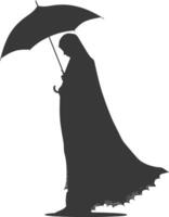 silhueta independente Emirados mulheres vestindo abaya com guarda-chuva Preto cor só vetor