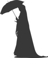 silhueta independente Emirados mulheres vestindo abaya com guarda-chuva Preto cor só vetor