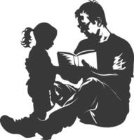 silhueta pai lendo uma livro para criança cheio corpo Preto cor só vetor