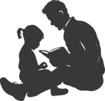 silhueta pai lendo uma livro para criança cheio corpo Preto cor só vetor