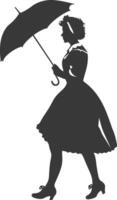 silhueta independente Alemanha mulheres vestindo dirndl com guarda-chuva Preto cor só vetor