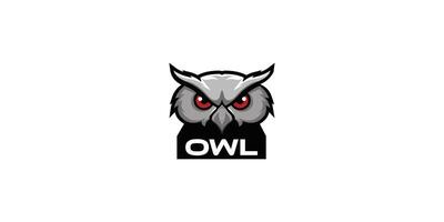 Bravo coruja prata mascote logotipo vermelho olhos vetor